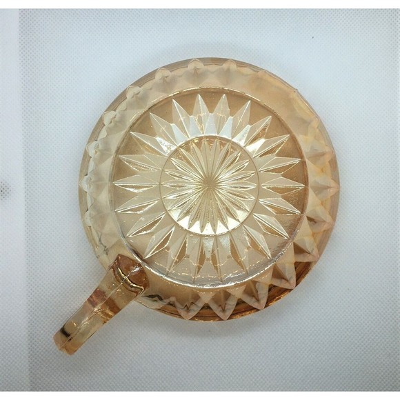 Vtg Carnival Pressed Glass Round Candy Dish Starburst Peach Jeannette Indiana - Picture 8 of 8